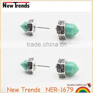 Newest Fashion Double Geometrical Turquoise Earring Stud Hot Sale thumbnail-2