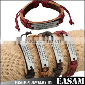 Vintage Letters Engraved With Metal Plate pu Leather Bracelet Quality Choice thumbnail-1