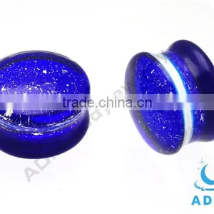 Gauges Piercing Jewelry Wholesale Glitter Blue Glass Saddle Ear Plug thumbnail-1