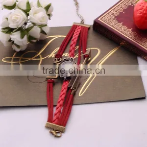 <<<2016 Vintage Excellent Clasps Woven Quartz Bangle Wrap For Unisex Love Gift Fashion Adjustable Leather Bracelets Watch / thumbnail-2