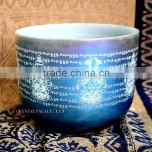 Frosted Quartz Crystal Singing Bowls With Design and Colorful and Musical Note thumbnail-3
