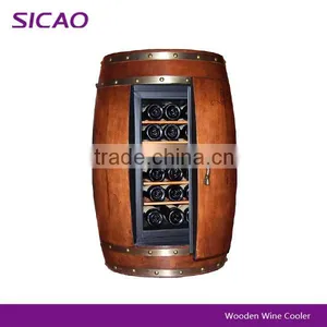 18 Bottles Barrel Shape Wood Mini Fridge Corner Wine Fridge With Custom Logo Color thumbnail-1