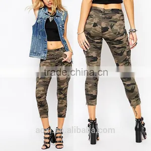 Hot Sale Strechy Fashion Cargo Style Mid Waist Women"s Camouflage Pants thumbnail-1
