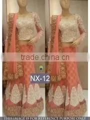 Glided Orange Georgette Designer Lehenga Saree/Shop Latest Lehenga Style Sarees thumbnail-3