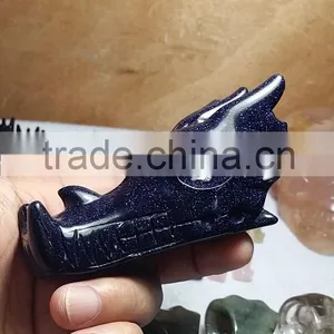 Hotsale Natural Blue Sandstone Crystal Dragon Skull for Gift thumbnail-4