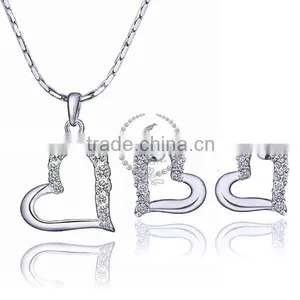 18KRG Platinum Plated Rhinestone Crystal Lover's Heart Pendant Charm DIY Supplies Earrings and Necklace Jewelry Set PS184 thumbnail-1