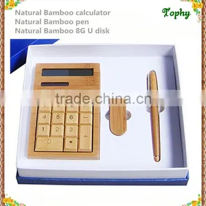 2015 Christmas Gift Set With Bamboo Calculator and Pen, Popular Office Gift for Bamboo Calculator and Pen for Sales thumbnail-1