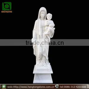 White Marble Virgin Mary and Baby Jesus Statue Carving thumbnail-1