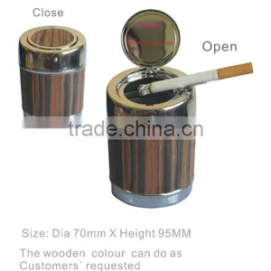 Table Ashtray be Covered With Wood Leater thumbnail-1