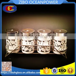 S/4 Metal Coat Glass Spice Jar Set in Stand thumbnail-1