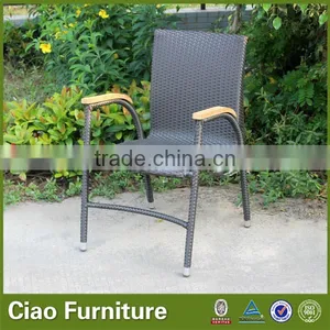 Stackable Rattan Chair With Plastic Wood Arm thumbnail-1