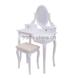 Wood French Style Wooden Dresser / Bedroom Dressing Table With Mirror nd Stool / Make-up Table With Mirror and Stool thumbnail-2