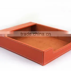 Orange Faux Leather Flocking Fabric Office Document Tray thumbnail-2