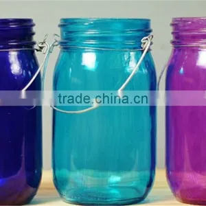 Mason Jar Lantern With Pink Glass and Gold Accents thumbnail-1