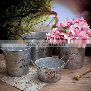 Retro Design Oval Galvanized Iron Flower Pot Metal Garden Planter Pot With Double Handles thumbnail-1