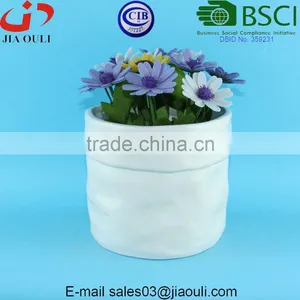 Embossed/ Dimple Design Glazed White Ceramic Garden Pots and Planters thumbnail-2