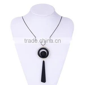 Chunky Bead Ball Wood Hoop Gold Hoop Rubber Strip Pendant Necklace Long Geometric Necklace thumbnail-1
