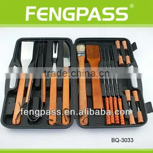 Wooden Handle Bbq Kit/set/accessories With Plastic Suitcase Bbq Set (7-66-67) thumbnail-1