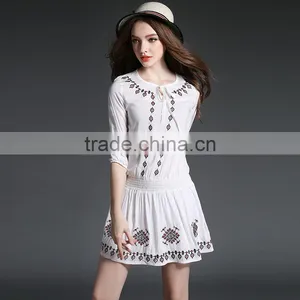Maxnegio Bohemian Style White Embroidery Mini Dresses for Juniors thumbnail-5