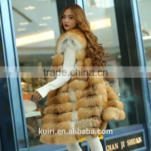 Fox Fur Luxury 2016 Winter Fashion Women's Real Fox Fur Vest Long Style Furry Striped Guaranteed Natural Fur Vest Female thumbnail-5