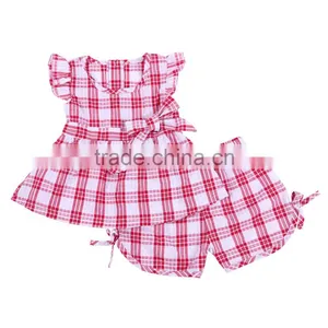100% Cotton Seersucker Girl Plaid Outfits Infant Girls Candy Dress Sets Shorts Girls Boutique Outfits thumbnail-2