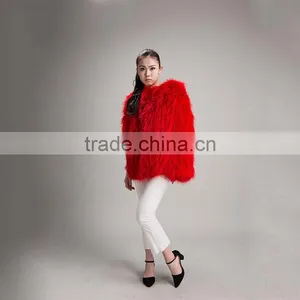 Myfur Lady Genuine Red Raccoon Fur Knit Jacket Coat for Women thumbnail-2