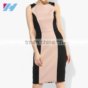 New Ladies Picture Fashion Contrast Color Short Pencil Dresses 2017 Design thumbnail-1