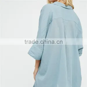 2017 OEM Ladies Common Clothing Lightweight Slouchy Cotton Blouse thumbnail-4
