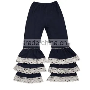2016 Latest Designs Baby Ruffles Pants Girls Denim Pants Girls' Wholesale 5layer Ruffle Pants With Lace thumbnail-1