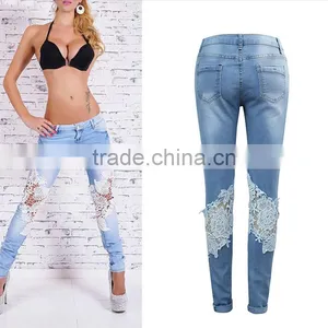 Jeans 2017 Latest Design With Lace Patchwork Women Jeans Pants thumbnail-3