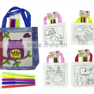 Kids Tote Bag With Felt Tip Colour Pens Art Craft Design Washable Bag Gift Diy thumbnail-1