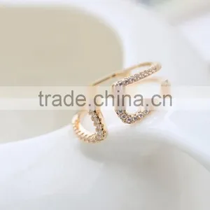 Women Gold Plated Open Rhinestone Trapezoid Midi Finger Knuckle Rings thumbnail-3