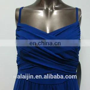 High Quality Low Neckline Spaghetti Strap Pleated Bust Ladies Royal Blue Dress thumbnail-5