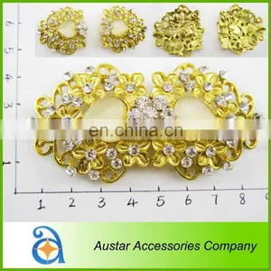 Fashion Diamond Pair Buckle for Gold Silk Wedding Invitation With Gold Satin Ribbon And Rhinestone Brooch Buckle thumbnail-1