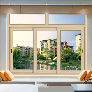 Powder Coated Color 3 Panel Three Track Exterior Aluminum Frame Double Glass Sliding Windows Parts thumbnail-1