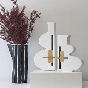Letter Creative Geometry Modern Minimalism Fashion White Black Ceramic Plant Vase For Office Decor thumbnail-3
