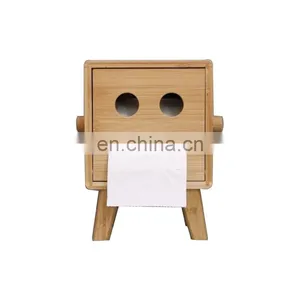 Luxury Hotel tv Shape tv Shape Decorative Toilet Roll Paper Tissue Holder With Leg Bamboo Wooden Storage Box Container thumbnail-5