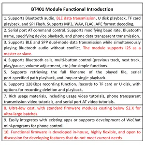 BT401 Dual-Mode Bluetooth Module 5.0 With Built-in Prompt Sound External SPI Flash TF Card USB Audio BLE Data Transmission UART AT Command Control thumbnail-2