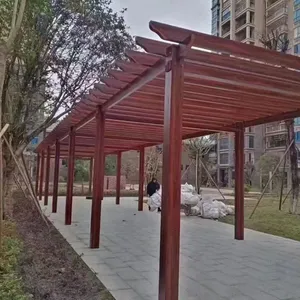 Wood Grain Aluminum Pergola Flower Stand, Outdoor Garden Trellis for Climbing Plants & Walkway Decoration thumbnail-2