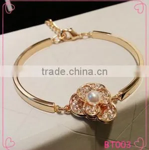Fashion New Gold Bracelet 18K Plated Jewelry Bangle New Design Flower Crystal Metal Bangle thumbnail-1