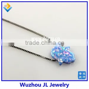 2015 New Arrived Synthetic S925 Sterling Silver Chain Light Blue Opal Hamsa Pendant Opal Jewelry thumbnail-5