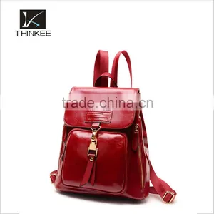 China Shop Fashion Korean Style Women Red Leather Backpack for Girls Made in China thumbnail-1