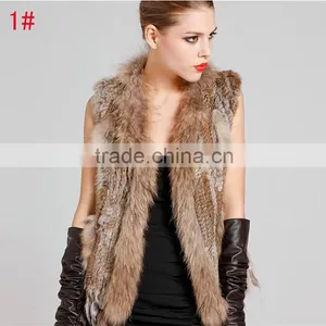 2016 High -end Kintted Rabbit Fur Vest With Raccoon Collar thumbnail-2