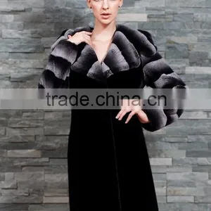 Rex14068 Hot Selling Rex Rabbit Fur Coat With Chinchilla Color Sleeves thumbnail-1