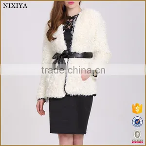 Wholesale New Style White And Long Winter Fashion Women Coat With Belt thumbnail-1