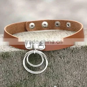 Hot Sale Fashion Sexy Punk Gothic Leather Choker Necklace Round Metal Pendant Buckle Collar Anime Necklaces thumbnail-3