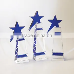 Clear Crystal Blue Star Trophy With Stand for Excellent Achievement Award thumbnail-1