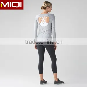 Top Quality Breathable Nylon Spandex Gym Wear Custom Sexy Women Fitness T Shirt Wholesale thumbnail-2