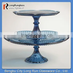 LongRun Top Selling Blue Glass Marcella Cake Stands Unique Design Glassware With OEM Design thumbnail-1