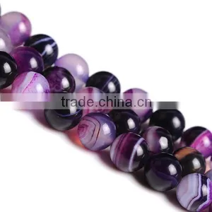 10mm Dyed Round Smooth Purple Banded Agate Beads thumbnail-1